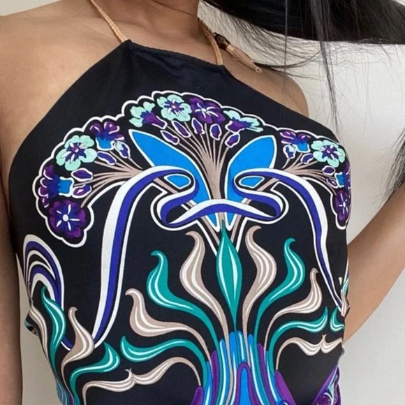 SOLD | Vintage Gucci Tom Ford Era Silk Bamboo Scarf Halter Top - Picture 2 of 5